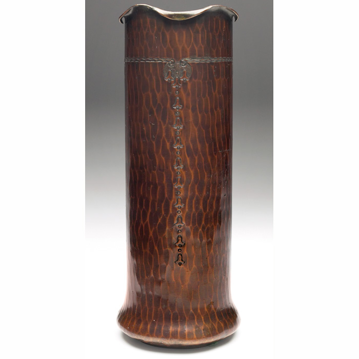 Appraisal: Roycroft vase hammered copper with a crimped rim and tooled