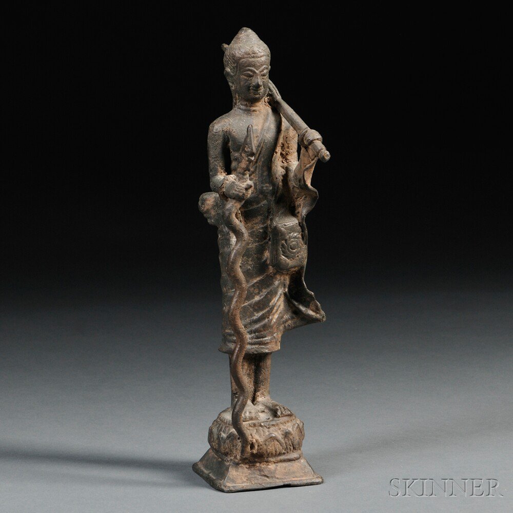 Appraisal: Bronze Buddha Asia standing on a lotus pedestal with a