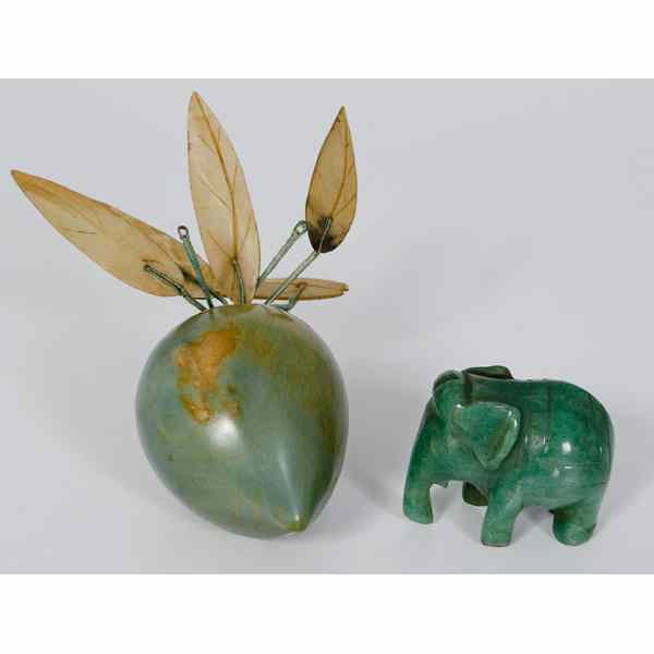 Appraisal: Jade Elephant and Fruit th century A carved jade Indian