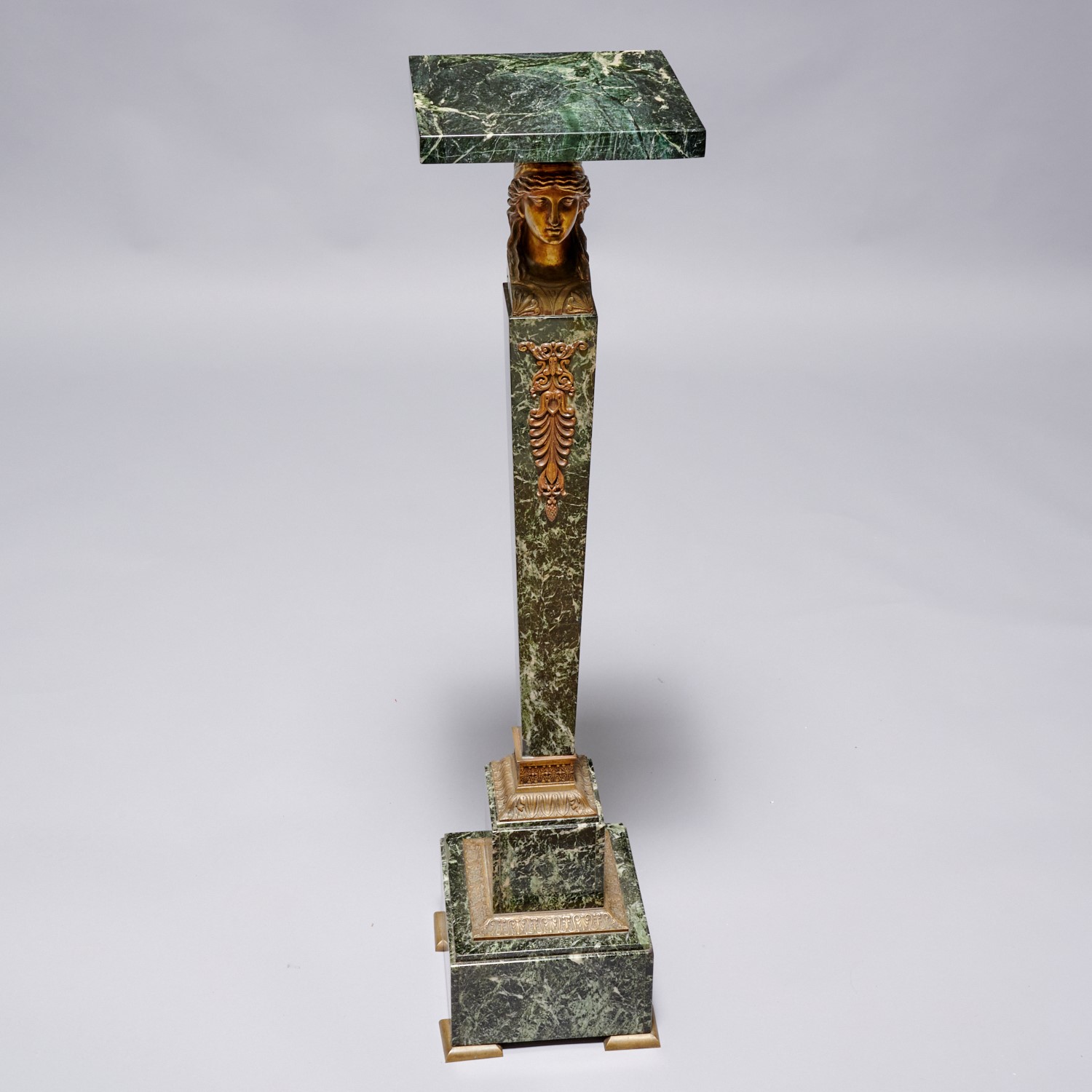 Appraisal: EMPIRE STYLE GILT BRONZE GREEN MARBLE PEDESTAL Late th th