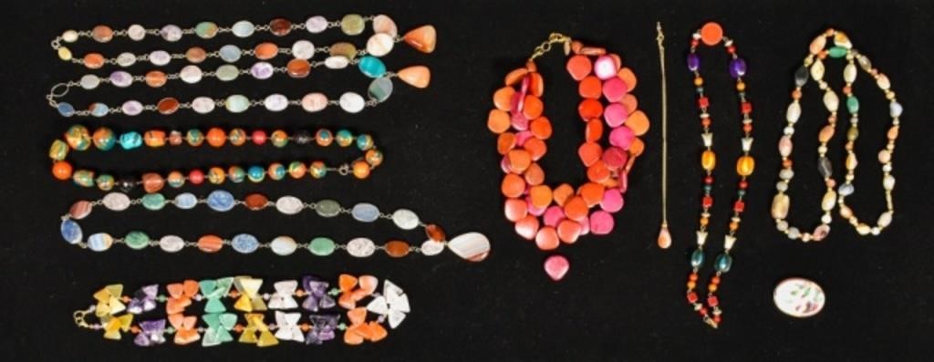 Appraisal: multicolor crystal necklaces Stones includes quartz amethyst aquamarine citrine Longest