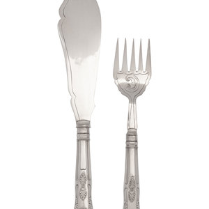 Appraisal: A Silver-Plate Fish Serving Set the fish knife marked RPGSS