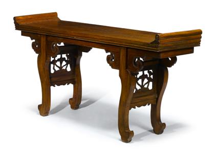 Appraisal: Chinese yumu recessed leg side table and pair of carved