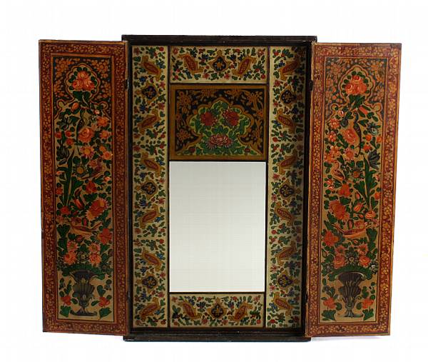 Appraisal: A paint decorated triptych reverse painted wall mirror height in