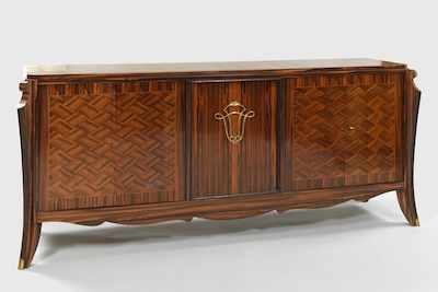 Appraisal: A French Art Deco Macassar Sideboard With basket weave veneered