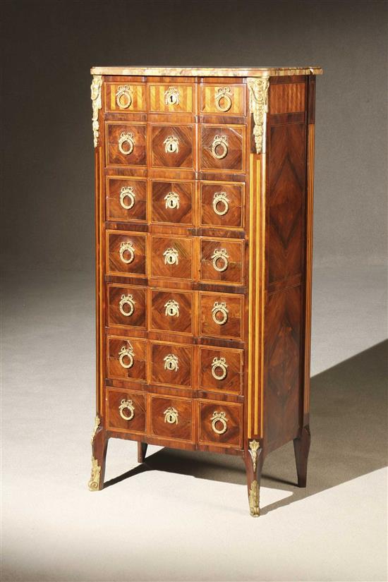 Appraisal: Louis XV XVI Ormolu Mounted Parquetry Kingwood and Tulipwood Marble-Top