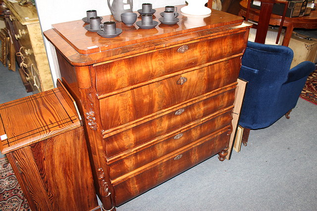 Appraisal: A MAHOGANY BEDEMEIR CHEST of five graduated long drawers acanthus