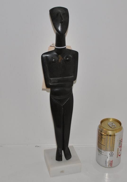 Appraisal: Bronze Cycladic Style Figure on marble base high wide Patina