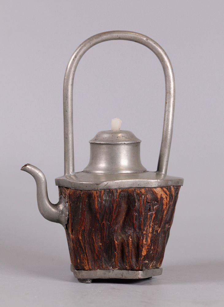 Appraisal: Chinese wood pewter teapot possibly th c cover surmounted by