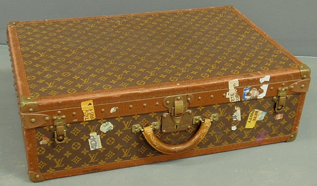 Appraisal: Louis Vuitton suitcase with brass mounts serial lock h x