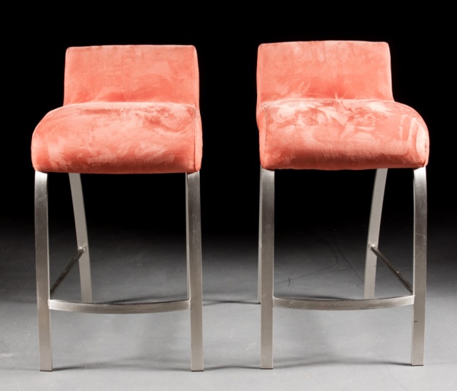 Appraisal: Four contemporary upholstered bar stools Elite suede upholstery on brushed