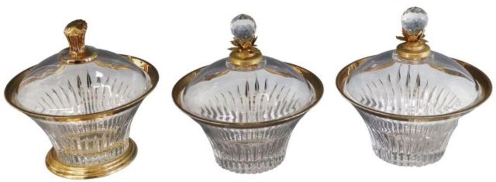 Appraisal: FRENCH MOLDED CRYSTAL LIDDED BONBONIERES lot of French molded crystal