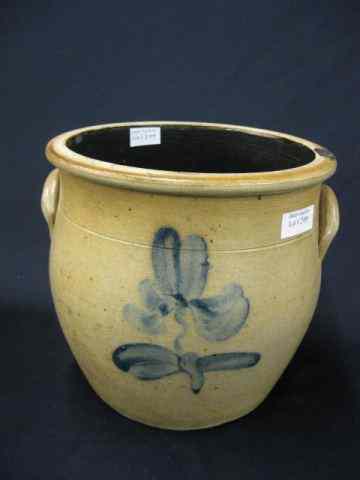 Appraisal: Blue Decorated Stoneware Crock '' handled floral decor th century