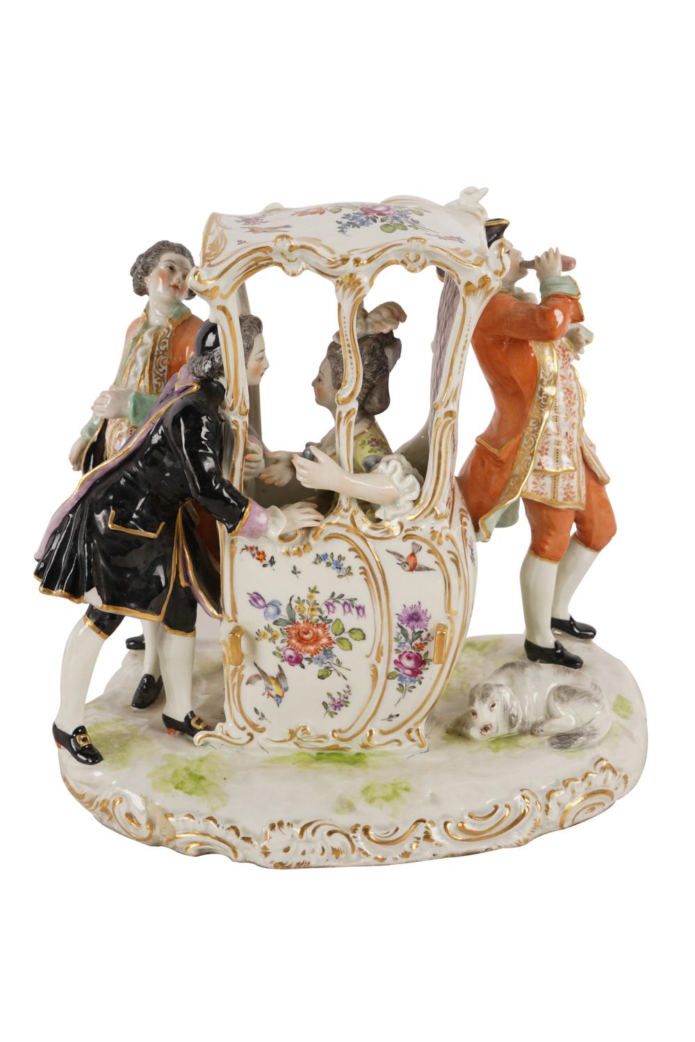 Appraisal: CONTINENTAL PORCELAIN CARRIAGE GROUPCondition possible repairs one figure in orange