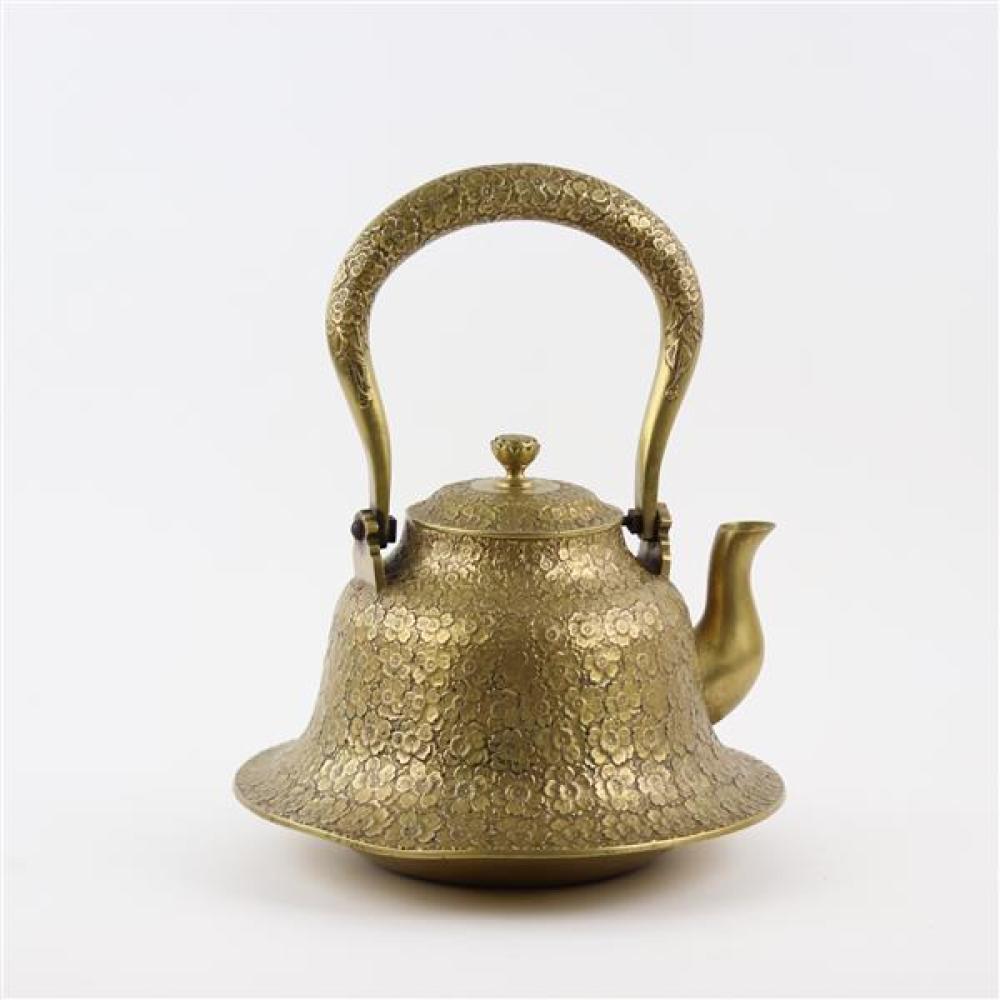 Appraisal: LARGE JAPANESE GILT BRONZE CAST FLORAL TEAPOT AND LID DECORATED