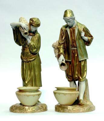 Appraisal: A PAIR OF WORCESTER IVORY PORCELAIN FIGURES modelled as water