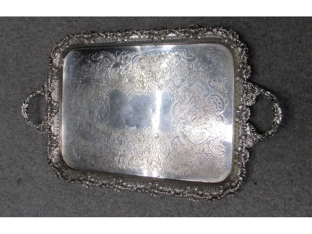 Appraisal: Silver plated double handled serving tray