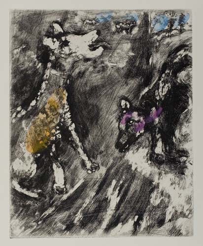 Appraisal: MARC CHAGALL Two etchings with hand coloring in watercolor from