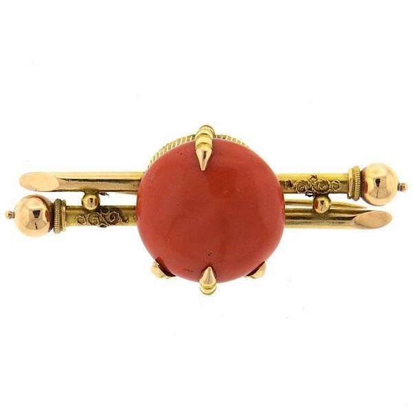 Appraisal: Antique Victorian Coral Gold Claw Brooch Pin METAL k gold