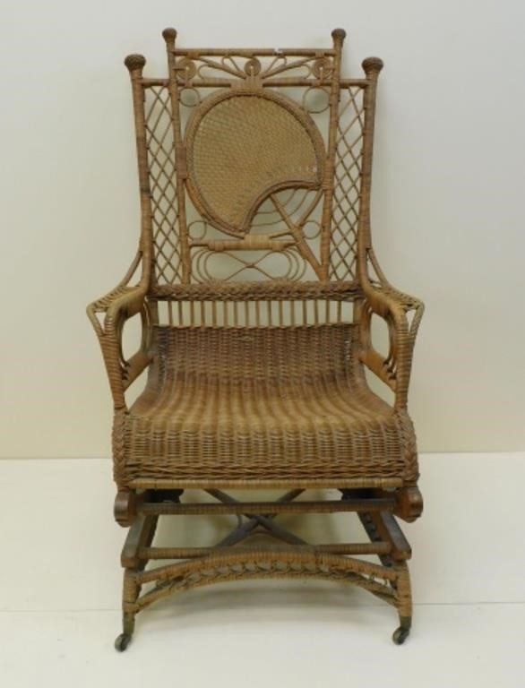 Appraisal: rocking chair - with rare Japanese fan motif Rattan wood