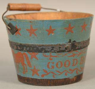 Appraisal: Miniature Good Boy Bucket American th Century decorated wood stave