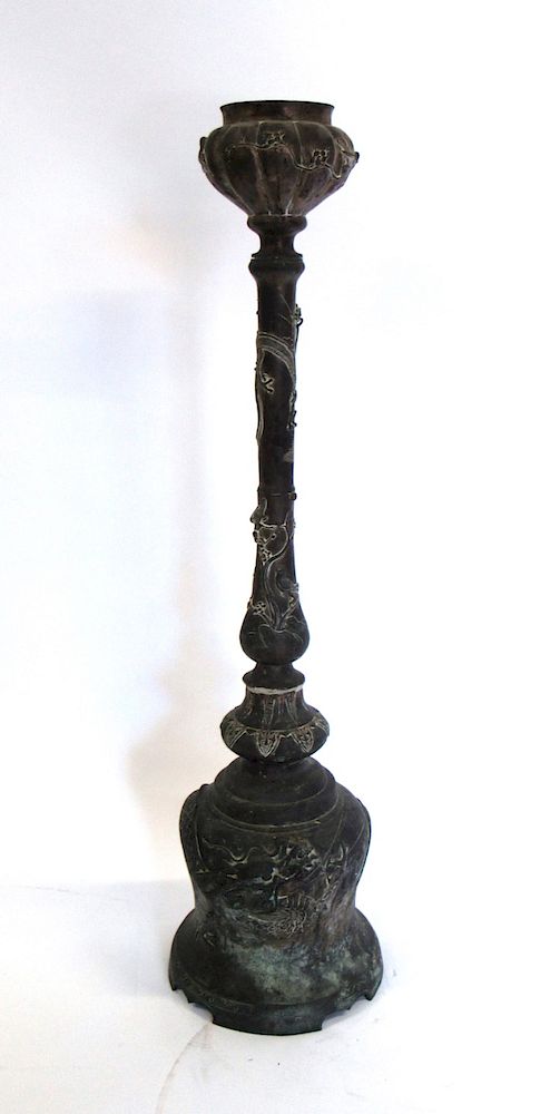 Appraisal: th Century Japanese Bronze Lamp Base Cast with dragons coiled