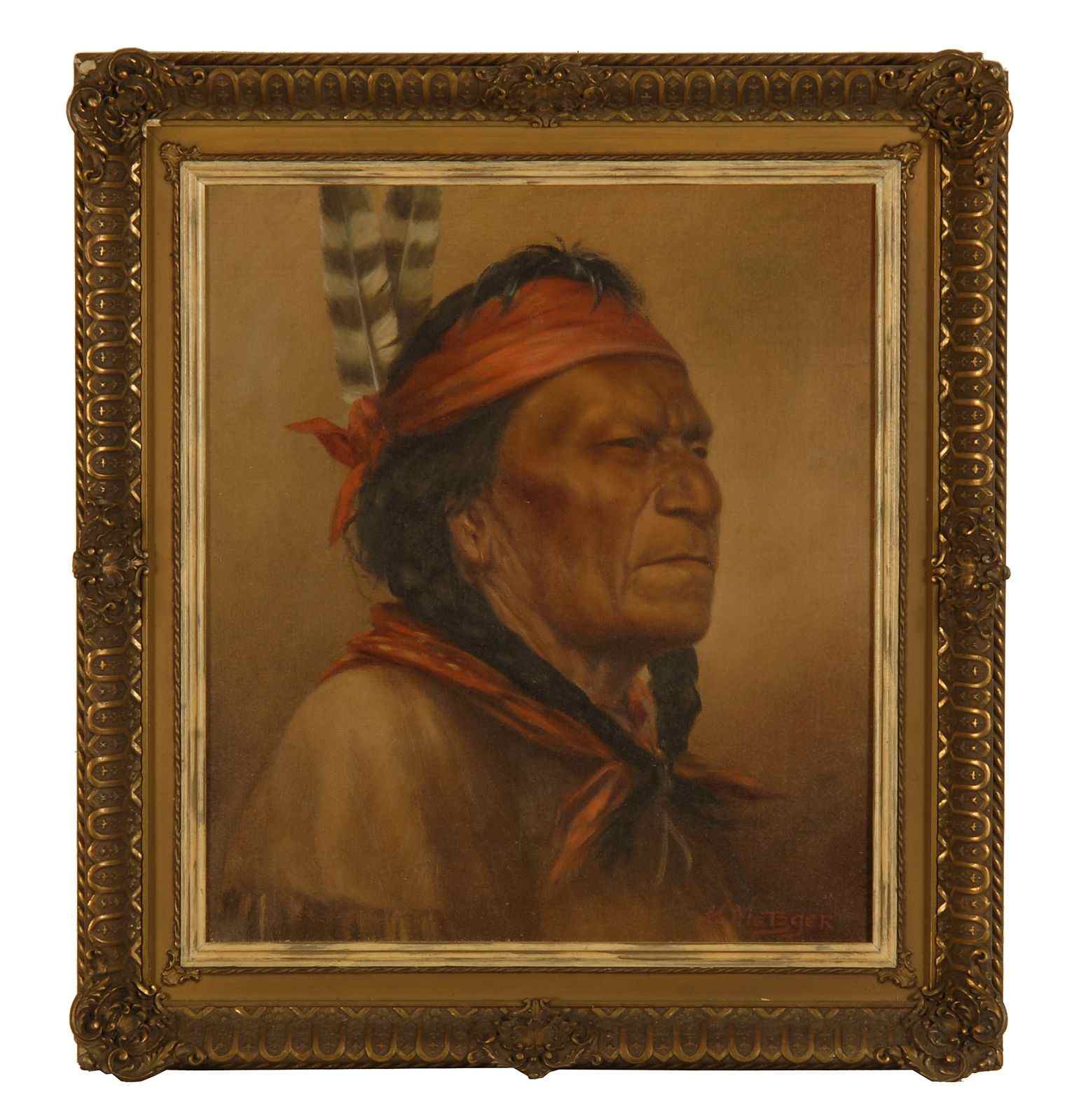 Appraisal: HENRY METZGERAmerican - Portrait of a Native American Signed lower