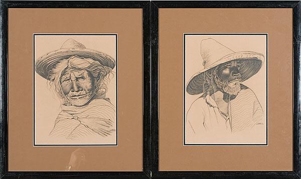 Appraisal: PAIR OF SOUTHWESTERN INDIAN PORTRAIT DRAWINGS each graphite on paper