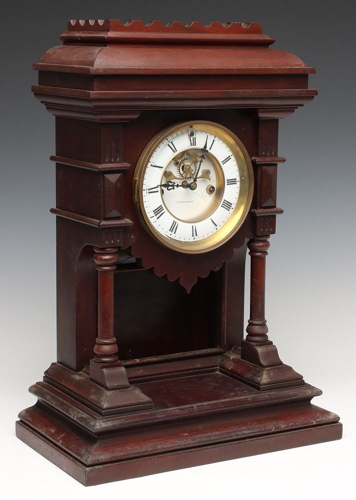 Appraisal: AN E N WELCH KHEDIVE PATTI WALNUT SHELF CLOCK AS-IS