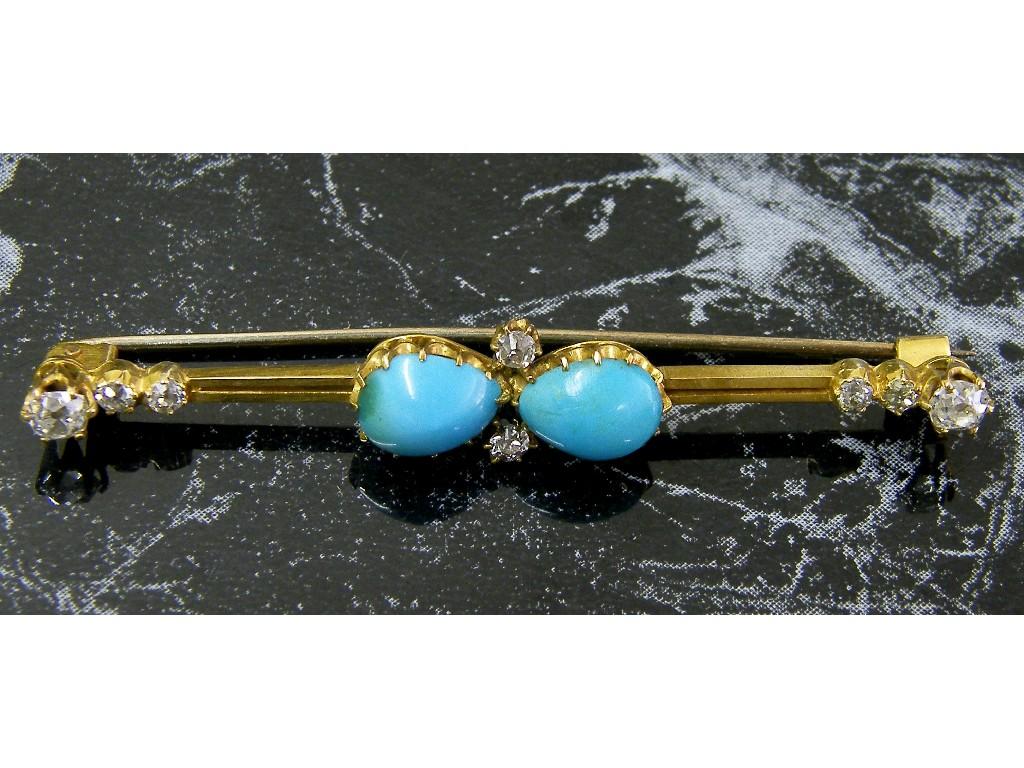 Appraisal: Attractive yellow gold turquoise and diamond bar brooch with two