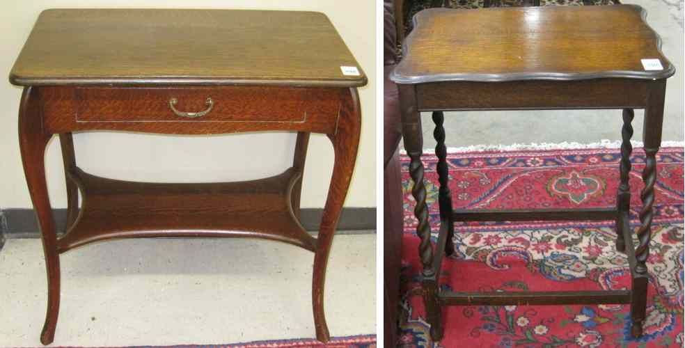 Appraisal: TWO SMALL RECTANGULAR OAK TABLES American writing table with drawer