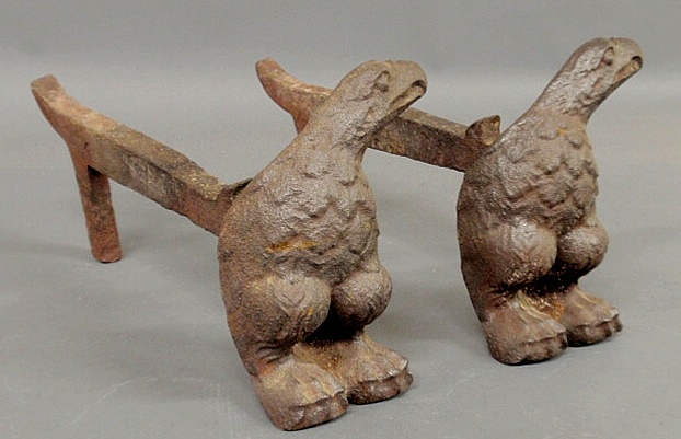 Appraisal: Unusual pair of cast iron eagle andirons th c h