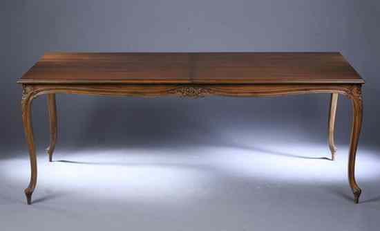 Appraisal: LOUIS XV STYLE FRUITWOOD DINING TABLE Custom-made Rectangular top carved