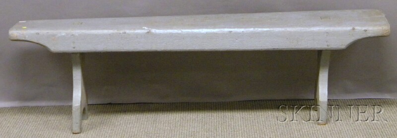 Appraisal: Gray-painted Wood Bucket Bench lg in Provenance Estate of Susan