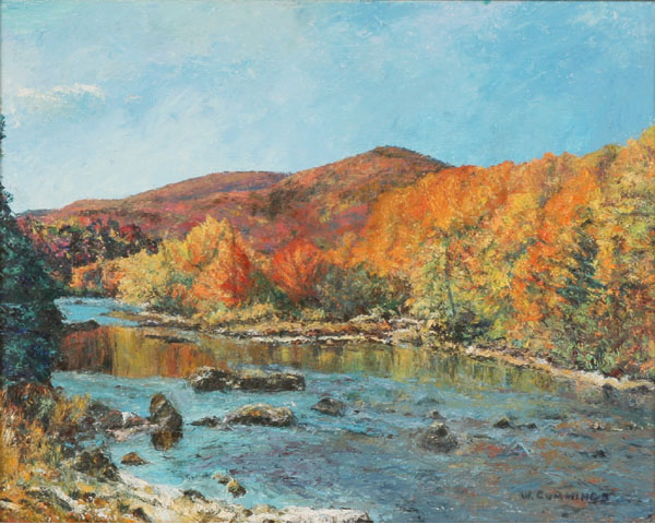 Appraisal: W Cummings American th century mountainous fall landscape oil on