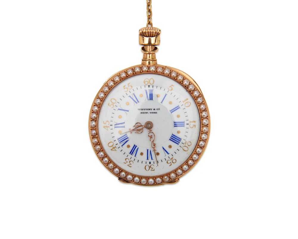 Appraisal: TIFFANY CO K Gold Hand Painted Enamel and Seed Pearl