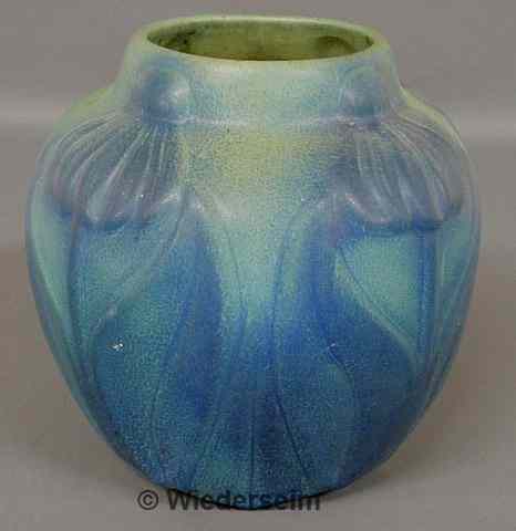 Appraisal: Large Van Briggle art pottery blue green vase with floral