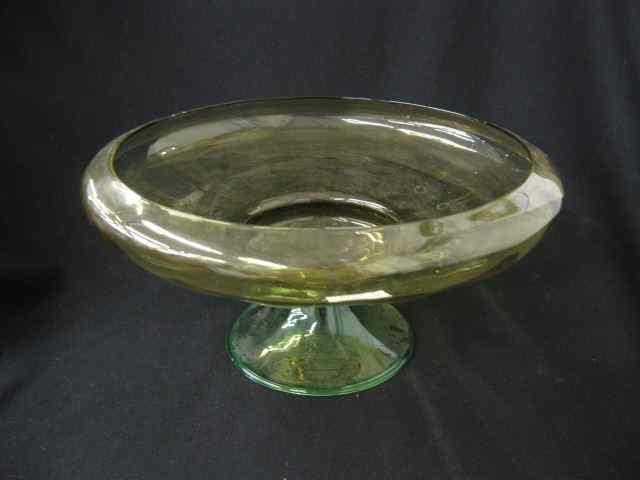 Appraisal: Steuben Art Glass Centerpiece Bowl topaz with green pedestal Frederick