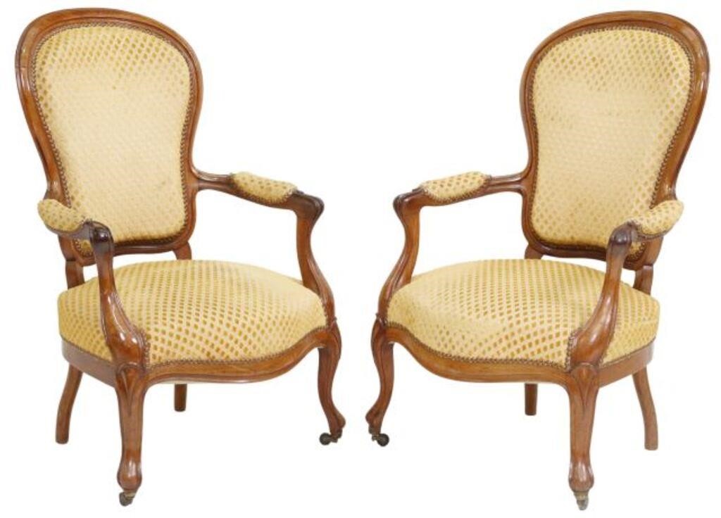 Appraisal: lot of French Louis Philippe period walnut frame armchairs th