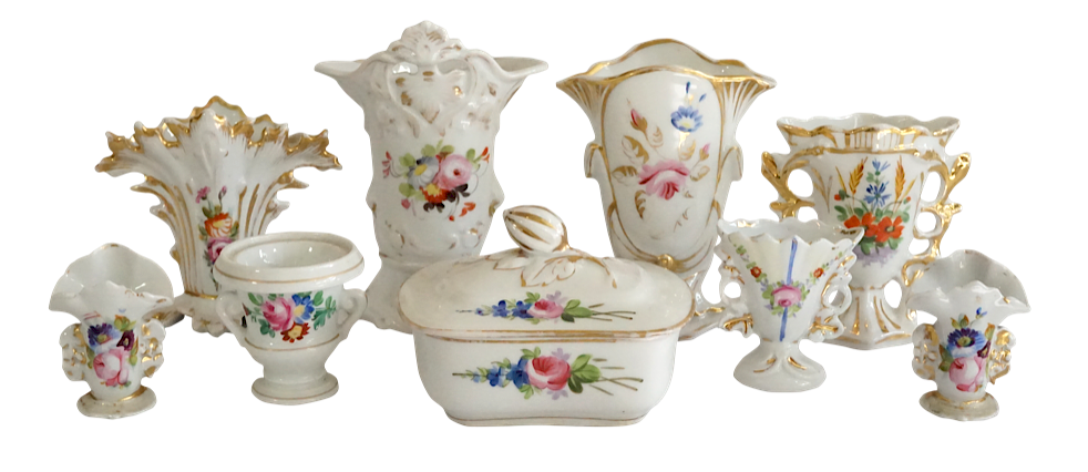 Appraisal: Nine Paris Porcelain Floral Pieces Lot Nine Paris Porcelain Floral