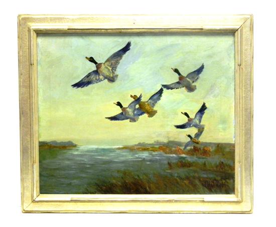 Appraisal: J H Merritt American th C oil on canvas depicting