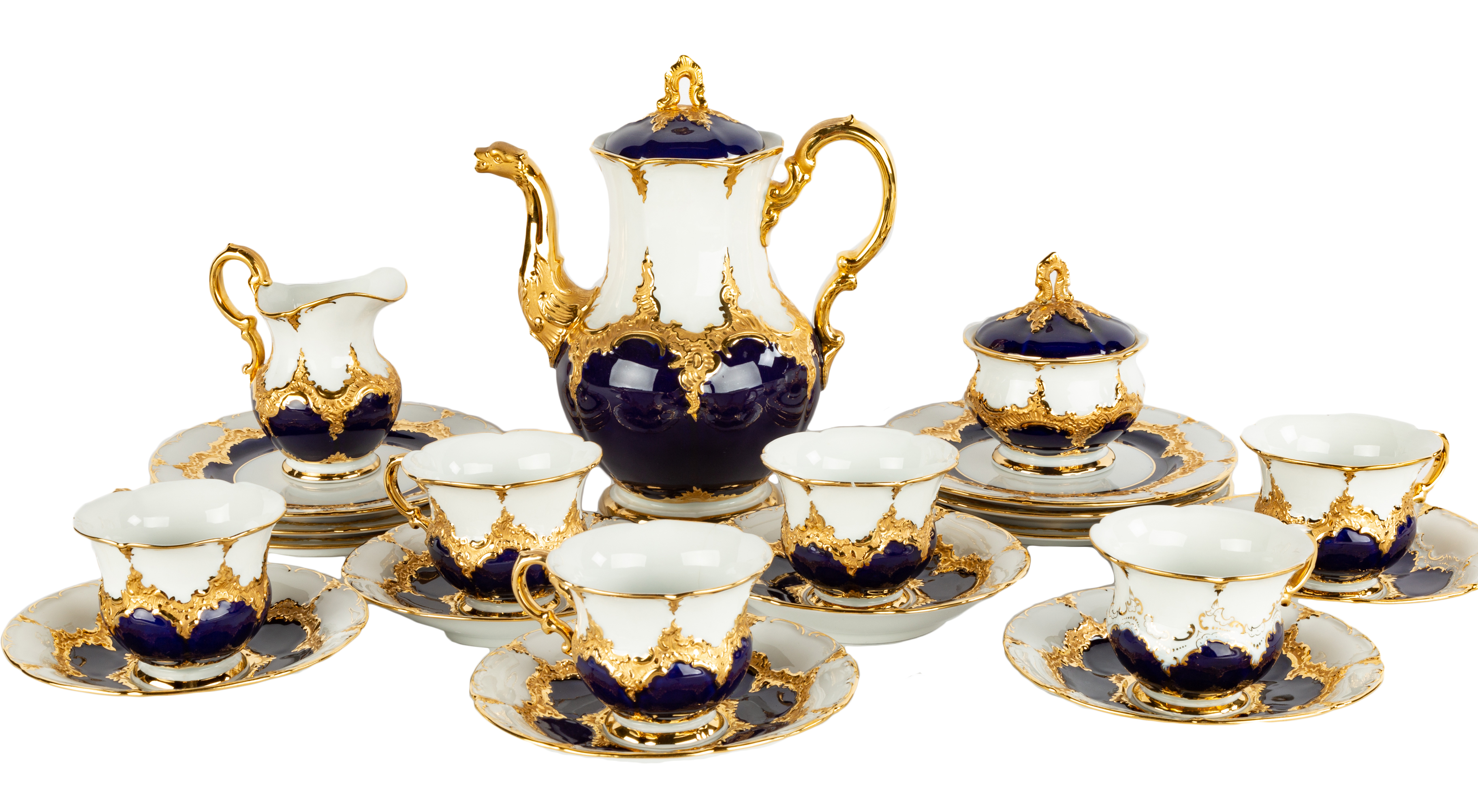 Appraisal: MEISSEN LUNCHEON SET th century cobalt blue and gold leaf