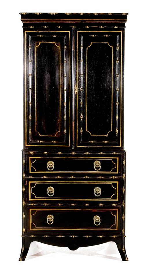 Appraisal: Aesthetic Movement painted faux-bamboo linen press molded cornice and paneled