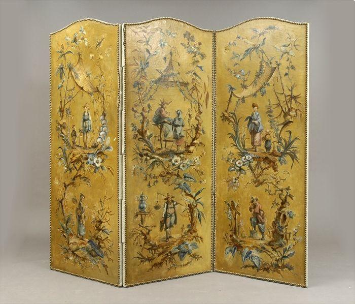 Appraisal: Chinoiserie-Style Painted Three-Panel Folding Screen Modern x in