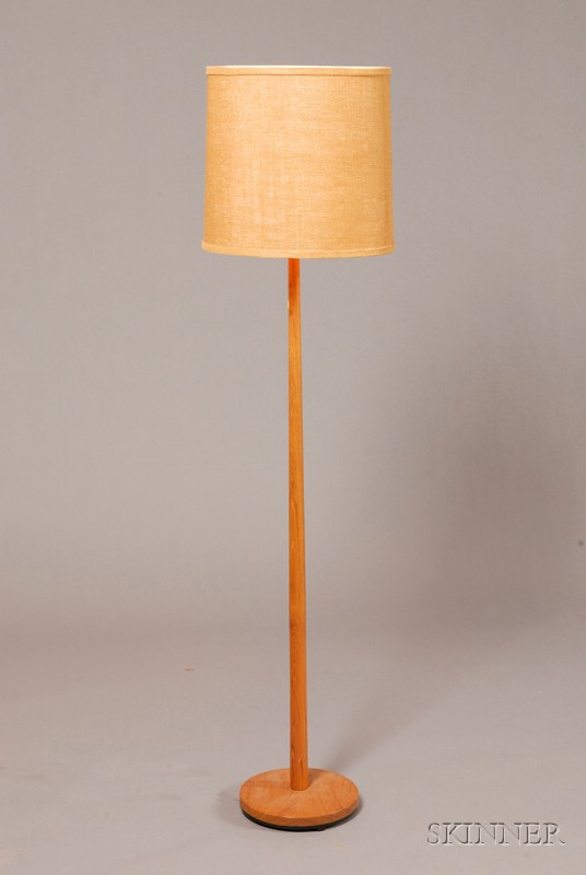 Appraisal: Teak Floor Lamp Drum shade on cylindrical standard joined to