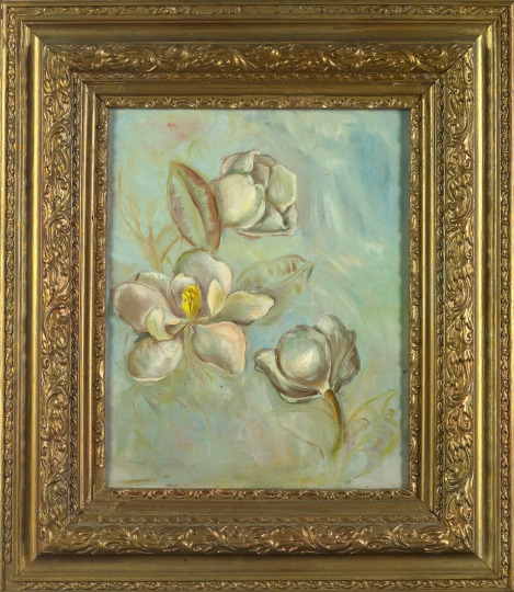 Appraisal: American School th Century Magnolia Blossoms oil on canvas x