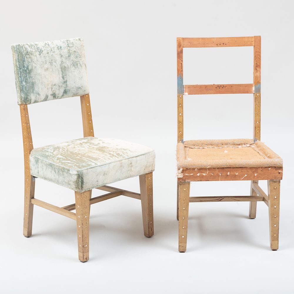 Appraisal: Pair of American Painted and Mother-of-Pearl Inlaid Side Chairs in