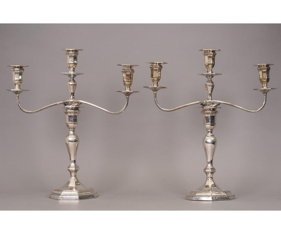 Appraisal: Pair of English silver weighted candelabra probably by Charles Hawksworth