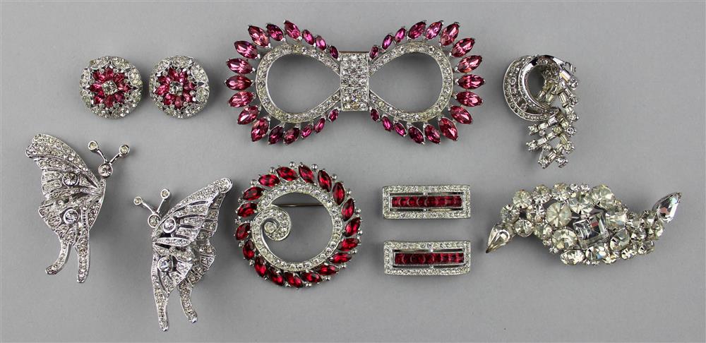 Appraisal: COLLECTION OF RHINESTONE MAZER EARRINGS AND KRAMER BROOCH WITH A