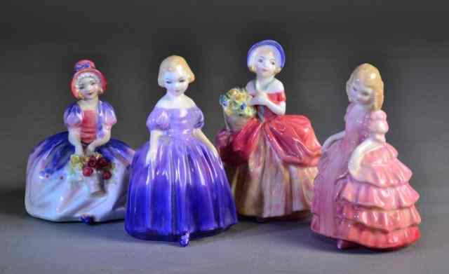 Appraisal: SMALL ROYAL DOULTON FIGURINESCollection of four small figurines including Rose